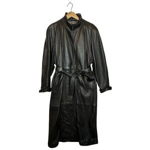 LEATHER LIMITED Vintage Full Length Black Trench Coat With Liner Size Large